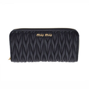 Miu Miu Matelasse Round Zip Black Lambskin Long Wallet